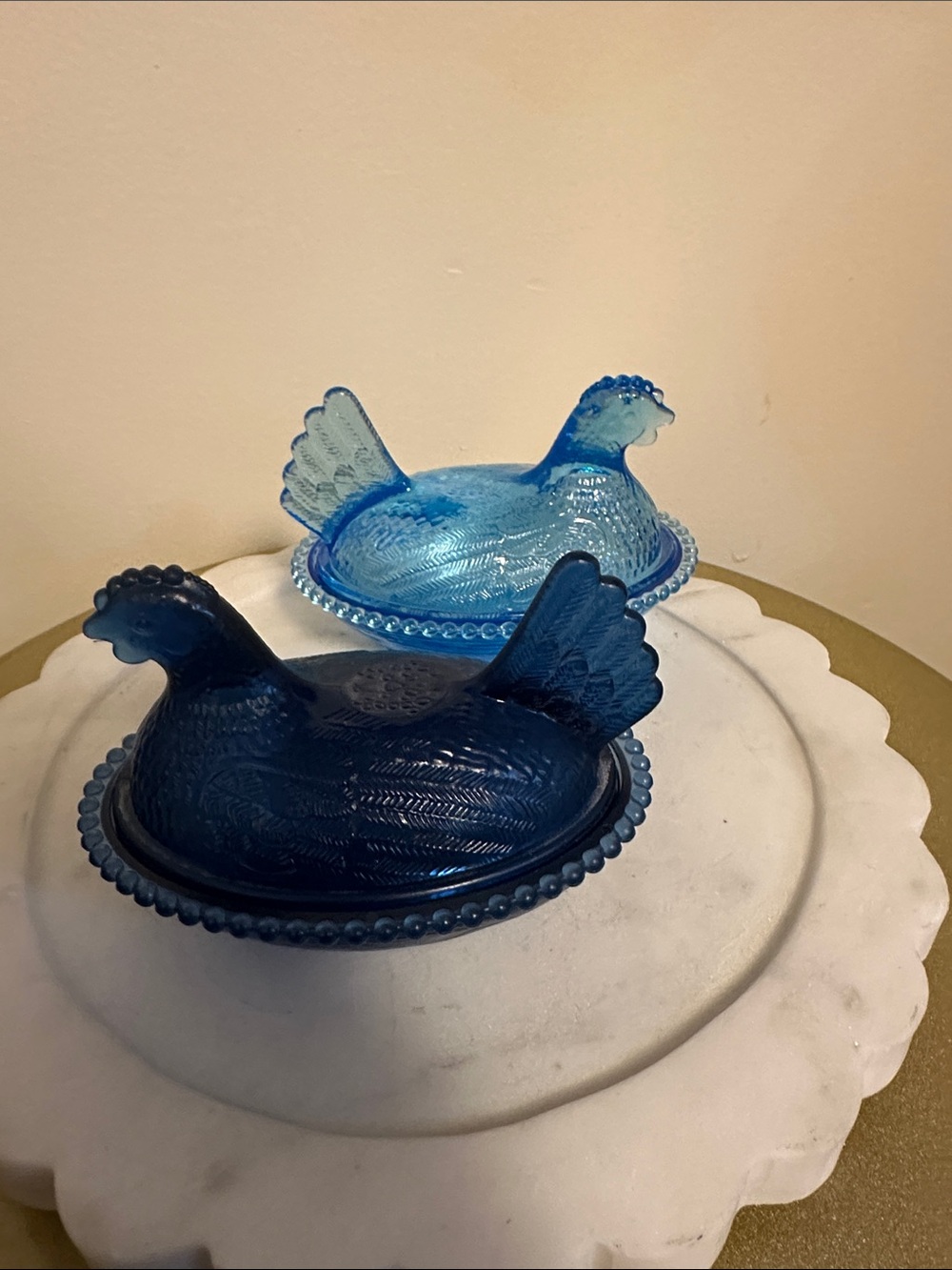 Blue Plastic Hen on Nest Decorative Dish - Set of Two